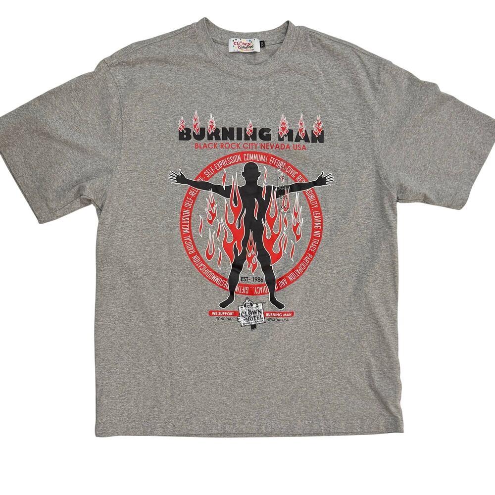 Clown Collections Burning Man Black Rock City XXL Gray T-Shirt Clown Motel NWT